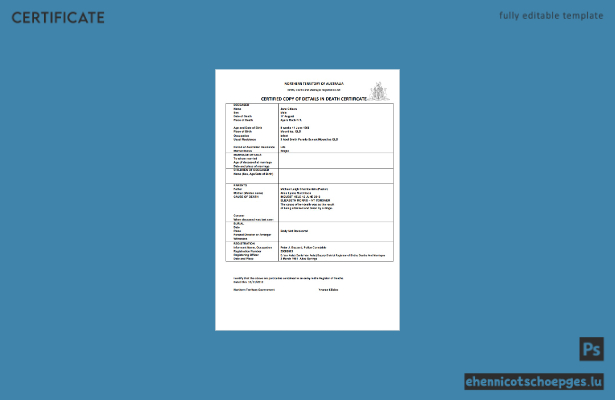 Beispiel einer Sterbeurkunde des australischen Nordterritoriums im Word-Format (Vorschau)
